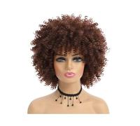 Peluca de pelo corto afro rizado con flequillo, pelucas sintéticas africanas para mujer, añade volumen (marrón claro)