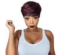 Peluca de pelo corto color burdeos, pelucas onduladas para mujeres negras o blancas, pelucas de pelo corto de duendecillo con flequillo, pelucas para mujeres afroamericanas, peluca completa