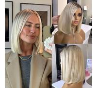 Peluca de pelo corto de 180 % densidad para teñir de salón de belleza, luna, sombra cenicienta, raíces, encaje 13 x 4, resistente al calor y flexible separable