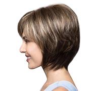 Peluca de pelo corto de moda para mujer, liso, sintético, pelo esponjoso, lenguaje cotidiano (marrón, talla única)