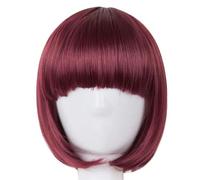 Peluca de pelo corto Fei-Show de fibra sintética resistente al calor negra con flequillo plano Pelucas modernas para cosplay, Halloween y carnaval - Bug - 12 PULGADAS