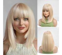 Peluca de pelo corto liso para mujeres con flequillo Pelucas naturales Disfraces Fiesta Uso diario