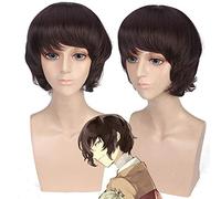 Peluca de pelo corto rizado natural para Halloween, fiesta de Navidad, de Bungou, pelo corto, color marrón oscuro, peluca de Osamu Dazai Cos