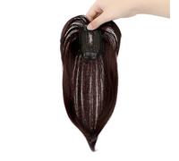 Peluca de pelo corto y fino con flequillo fino y clip en postizo sintético recto de 25 cm, parte media (marrón oscuro)
