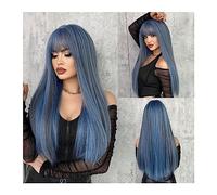 Peluca de pelo diario para mujer 24 pulgadas 1 UNID Moda Mujer Pelucas Sintéticas con Flequillo Sirena Color Azul Pelucas Rectas Largas Cosplay Pelo Falso Pelucas Naturales Resistentes al Calor para u