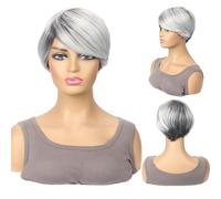 Peluca de pelo diario para mujer Las mujeres tienden a usar tocados cortos con un estilo natural for el uso diario para uso en disfraces de fiestas y cosplay(Grey)