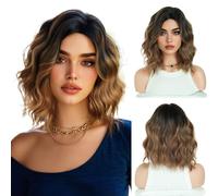 Peluca de pelo diario para mujer Pelo corto y rizado degradado, peluca dividida, de rendimiento fiesta diaria for damas para uso en disfraces de fiestas y cosplay(Bruin)