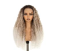 Peluca de pelo diario para mujer Peluca de encaje Ombre rubia plateada rizada 26 pulgadas 13x6 for mujer Dos mechones usan y van pelucas sin pegamento para uso en disfraces de fiestas y cosplay