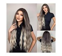 Peluca de pelo diario para mujer Peluca rizada ondulada larga 30 pulgadas Ombre Marrón Rubio Ceniza Pelucas for mujeres Raíces oscuras Parte media Peluca sintética con rayita natural for la fiesta dia