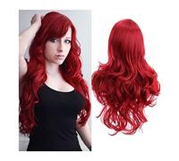 Peluca de pelo diario para mujer Peluca roja ondulada larga y rizada for mujer Peluca de flequillo lateral de onda del cuerpo Peluca de pelo sintético resistente al calor suave for fiesta diaria Cospl