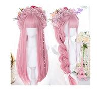 Peluca de pelo diario para mujer Peluca rosa con flequillo, peluca larga recta rosa for mujer y niña, pelucas sintéticas coloridas resistentes al calor for uso en disfraces de fiesta de Cosplay para u