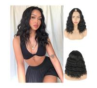 Peluca de pelo diario para mujer Pelucas Bob con parte en V, peluca ondulada Natural, peluca sintética ondulada de Bob corto negro for mujeres negras, peluca rizada Bob, medias pelucas sin dejar fuera