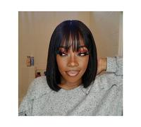 Peluca de pelo diario para mujer Pelucas de cabello humano Pelucas Bob con flequillo Pelucas de cabello lacio corto 100% Remy Cabello humano Ninguno Lac para uso en disfraces de fiestas y cosplay(14in