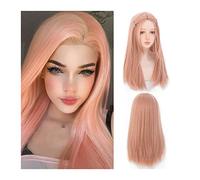 Peluca de pelo diario para mujer Pelucas de color rosa naranja for niñas, mujeres, peluca larga y recta, pelucas de separación media, peluca sintética resistente al calor de aspecto natural for cospla