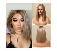 Peluca de pelo diario para mujer Pelucas delanteras de encaje rubio marrón Peluca frontal de encaje sintético Bob corto y recto con cabello de bebé for mujeres Cabello de diario natural de corte romo