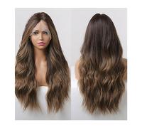 Peluca de pelo diario para mujer Pelucas sintéticas frontales de encaje transparente ondulado largo, peluca Frontal de encaje marrón dorado degradado for mujeres negras, cabello con cierre de Cosplay