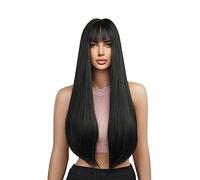 Peluca de pelo diario para mujer Pelucas sintéticas negras, pelucas largas y sedosas rectas for fiesta de Cosplay con flequillo for mujeres Afro, pelos falsos resistentes al calor naturales diarios pa