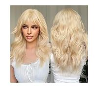 Peluca de pelo diario para mujer Pelucas sintéticas rubias rizadas largas con flequillo, aspecto Natural, Cosplay, pelo de boda, pelucas doradas resistentes al calor for mujeres para uso en disfraces