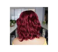 Peluca de pelo humano 100% humano, peluca completa, ondulada, rizos románticos, cortos, estilo ondulado suelto, ombre, burdeos, raíz negra, cabello Remy, Bobbi agrega volumen al cabello