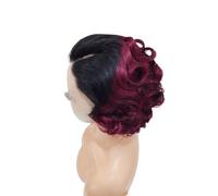 Peluca de pelo humano Bob de 10 pulgadas, 13 x 4 HD, ondas sueltas, peluca sin pegamento, densidad 180 para mujer, añade volumen al cabello (raíces negras rojo vino)