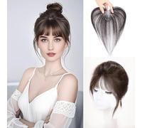 Peluca de pelo humano con clip, hecha a mano, transparente, con base de encaje completo, sin costuras, remplazo (7 x 11 cm, flequillo marrón)