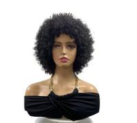Peluca de pelo humano corto afro rizado con flequillo, 20,3 cm de largo, cabello humano negro natural, sin pegamento, peluca completa para llevar y llevar, 180 densidad, gorro transpirable que añade