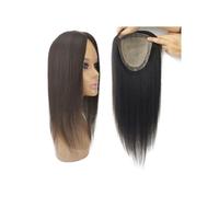 Peluca de pelo humano europeo, 12 x 13 cm, parte superior de seda, base de piel, con borde de poliuretano de 2 cm, extensiones de cabello con clips para mujeres (12 pulgadas, negro natural)