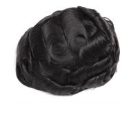 Peluca de pelo humano para hombre, dentadura postiza para hombres, mono top con revestimiento de poliéster (negro apagado, 6 x 9)