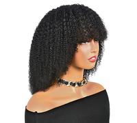 Peluca de pelo humano rizado afro Kinky con flequillo, pelucas sin cola para mujer, 180 densidad, 200 g, añade volumen al cabello (12 pulgadas)