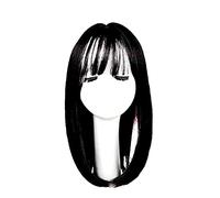 Peluca de pelo largo con flequillo liso - sintético - 42 cm - Excelente calidad - Deluxe - Disfraz - Carnaval - Halloween - Mujer - Idea regalo original Navidad cumpleaños - Negro natural