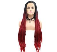 Peluca De Pelo Largo Tejida Con Degradado Negro Y Rojo, Conjunto De Pelucas Europeas Y Americanas De Encaje Hechas A Mano Para Mujer