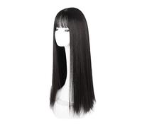 Peluca de Pelo Largo y Liso Negro para Mujer, 72cm, Sintética con Flequillo, Resistente al Calor, para Uso Diario, Cosplay y Fiestas