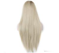 Peluca de pelo moda rubia sin pegamento encaje largo Natural recto pelo sintético para mujeres oro 1 pieza