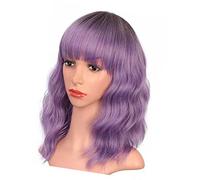 Peluca de pelo ondulado corto a la moda para las mujeres con un golpe, perfecta para la ropa diaria - peluca rizada incorrecta y cómoda (púrpura)