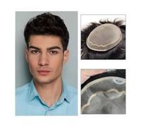 Peluca de pelo para hombre Prótesis capilar masculina de cabello humano transpirable con encaje monofilamento y refuerzo de PU alrededor del tupé. Peluca para hombre(2 - Darkest Brown,7x9)