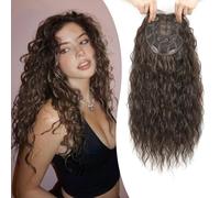 Peluca de pelo rizado natural para mujer, 20 pulgadas, ligera y transpirable, para adelgazar el cabello, peluca de fibra resistente al calor con borde de encaje para mezclar bien, perfecta para uso