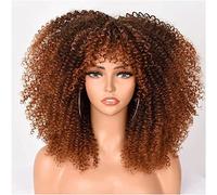 Peluca de pelo rizado rubio de los años 70, peluca corta y rizada con flequillo para mujeres negras, peluca de pelo afro rizado, peluca sintética completa