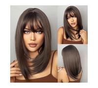 Peluca de pelo sintético BoBo marrón oscuro con flequillo, longitud de los hombros, peluca lisa para mujeres, cosplay, peluca de pelo diario, fibra resistente al calor, uso diario