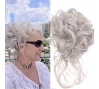Peluca de pelo sintético - Extensiones para peinados altos y rizados, ondulados, grandes scrunchies, fácil de aplicar, estable y natural, para mujeres y niñas (gris claro)