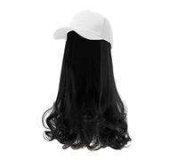 Peluca de pelo sintético para hombre, color negro y rojo, gorra de béisbol con pelo fijo, largo rollo de pera, rizado, rizado, ajustable, ondulado, rizado, con gorra de béisbol, gorra para hombre, D