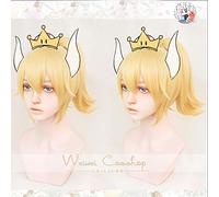 Peluca De Princesa Bowsette Cosplay Golden Super Mario Peach Koopa Bowser Juego De Roles Pelo Sintético Para Adultos + Gorro De Peluca