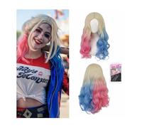 Peluca De Quinn Para Mujer: Adulto Disfraz De Cosplay Peluca,Fibra SintéTica Rubia Con Coletas Azul Y Rosa Para Disfraz De Villana Carnaval Halloween Cosplay Fiestas