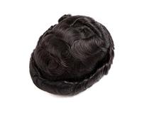 Peluca de rastas de cabello humano con prótesis de cabello humano for hombre, trenzas de crochet de 15 cm con inyección de piel completa Suave y Transpirable(Natural Black,6x8)