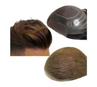 Peluca de repuesto 100% peluquín de cabello humano for hombres, prótesis, frente encaje suizo for con sistema reemplazo alrededor PU Diario(Light brown)