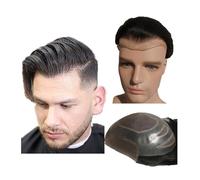 Peluca de repuesto 100% peluquín de cabello humano for hombres, prótesis, frente encaje suizo for con sistema reemplazo alrededor PU Diario(Off black)