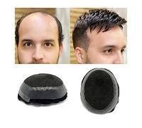 Peluca de repuesto Toupee Mono Lace con PU alrededor y encaje francés en el frente for hombres Postizo de reemplazo cabello indio 10x8 pulgadas for, color negro # 1B Diario(130%)