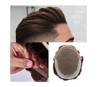 Peluca de repuesto Tupé for hombres Base de encaje francés y PU for Unidad sistema cabello humano 6" Peluca 30 ondas Densidad media Prótesis masculino duradera Diario(30MM Wave 130% Density,7x10)