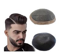 Peluca de repuesto Tupé for hombres Mono fino superior y revestimiento de polietileno alrededor del postizo for Sistema cabello humano 6" Prótesis masculino 1B# Unidades negro natural Diario(8x10)