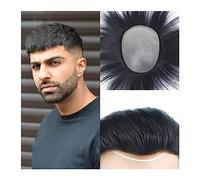 Peluca de repuesto Tupé for hombres Piel fina Base de PU con bucle en V Piezas cabello for Cabello humano liso for Unidad sistema reemplazo negro natural Diario(16x22cm)