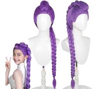 Peluca de Rumi de pop coreano, disfraz de anime, disfraz de cosplay para niños y adultos, trenzas moradas, Demon Hunter, carnaval y Halloween, estilo ídolo K-pop (60 cm)